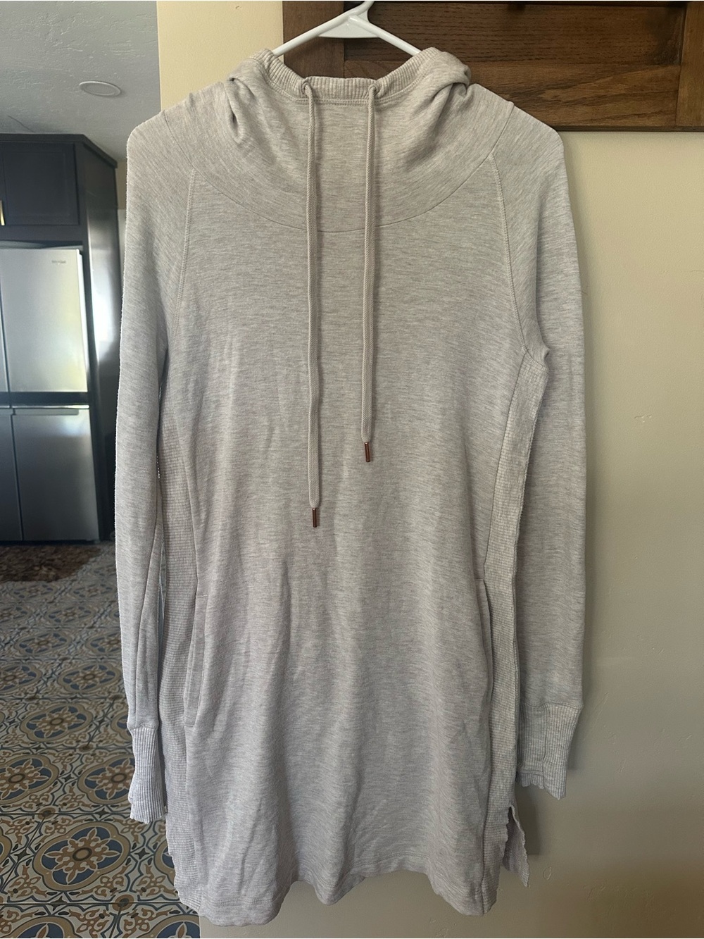 Athleta Cream Hooded Crewneck Tunic Sweater Dress